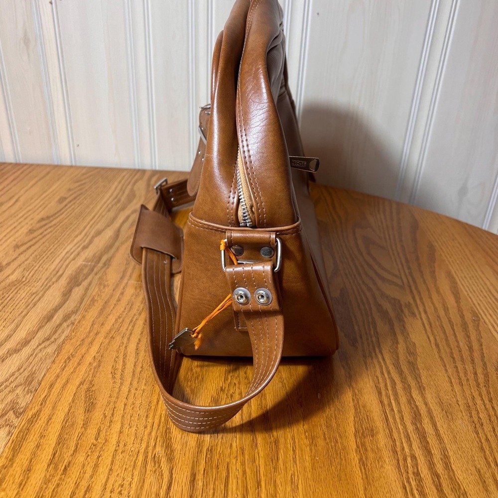 Vintage Brown Vinyl Leather Crossbody Bag Retro Messenger Bag WITH KEYS - Picture 9 of 15